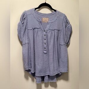 NWOT We The Free Women's Light Blue Button-Up Blouse
